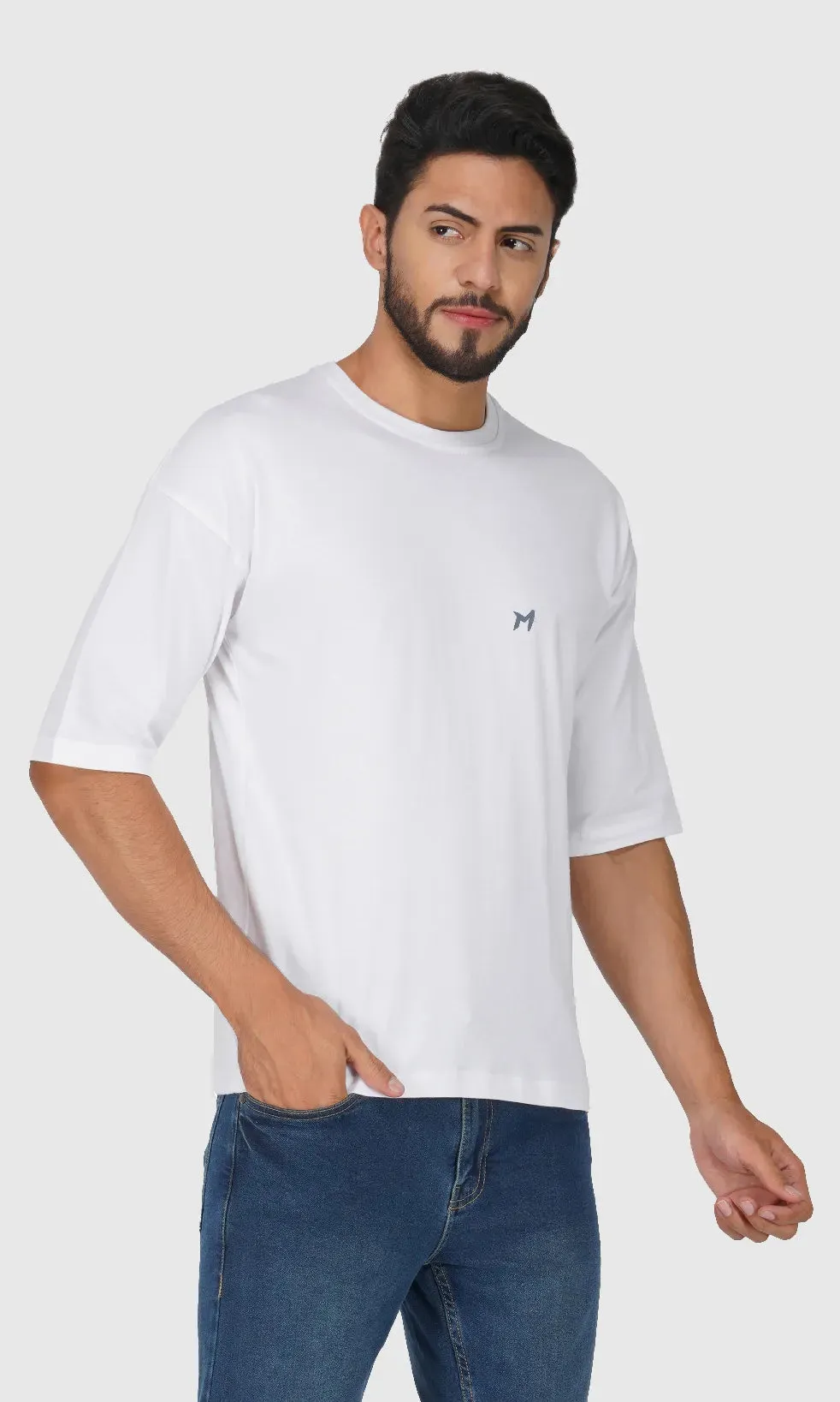 Mebadass Cotton Men's OverSized/Baggy Dropshoulder T-shirts - White