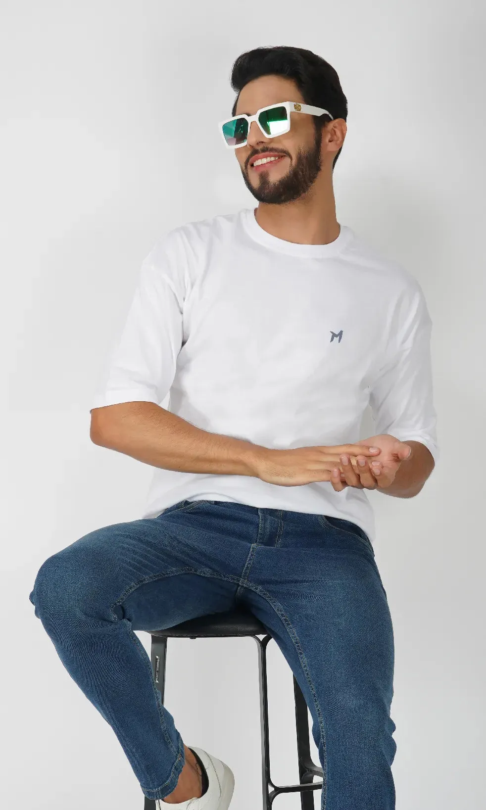 Mebadass Cotton Men's OverSized/Baggy Dropshoulder T-shirts - White