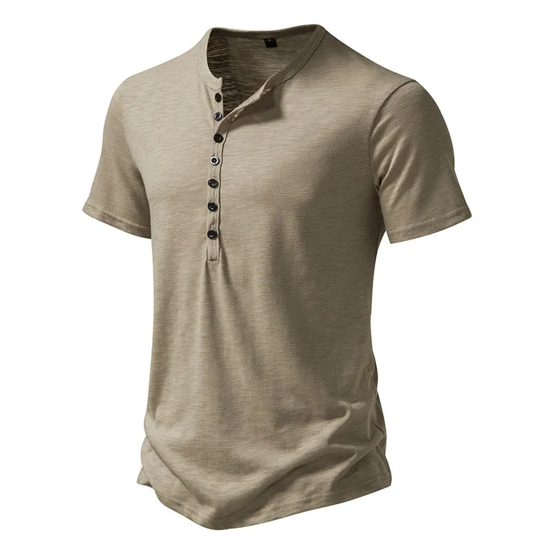 Men Crewneck Buttons Short Sleeves T-Shirt