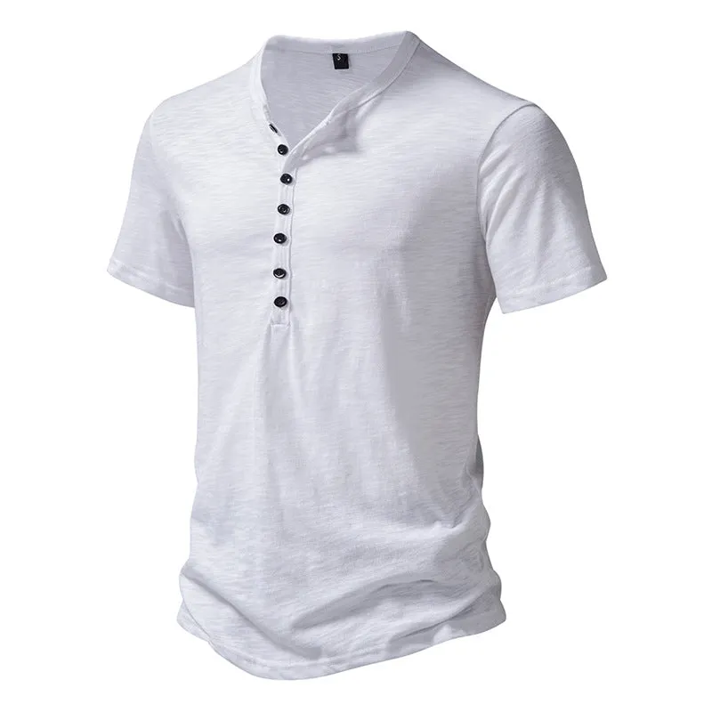 Men Crewneck Buttons Short Sleeves T-Shirt