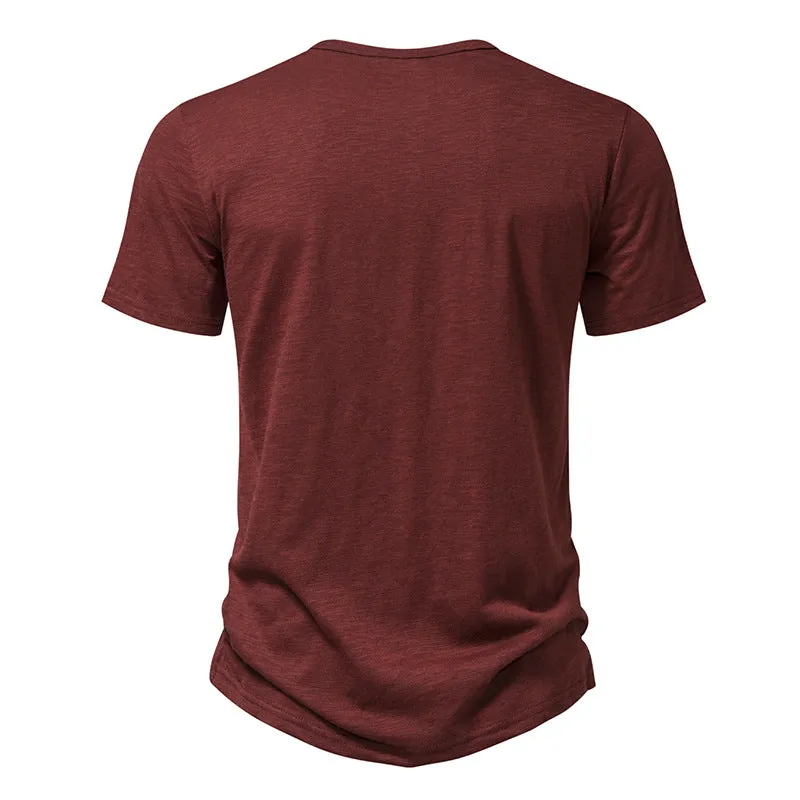 Men Crewneck Buttons Short Sleeves T-Shirt