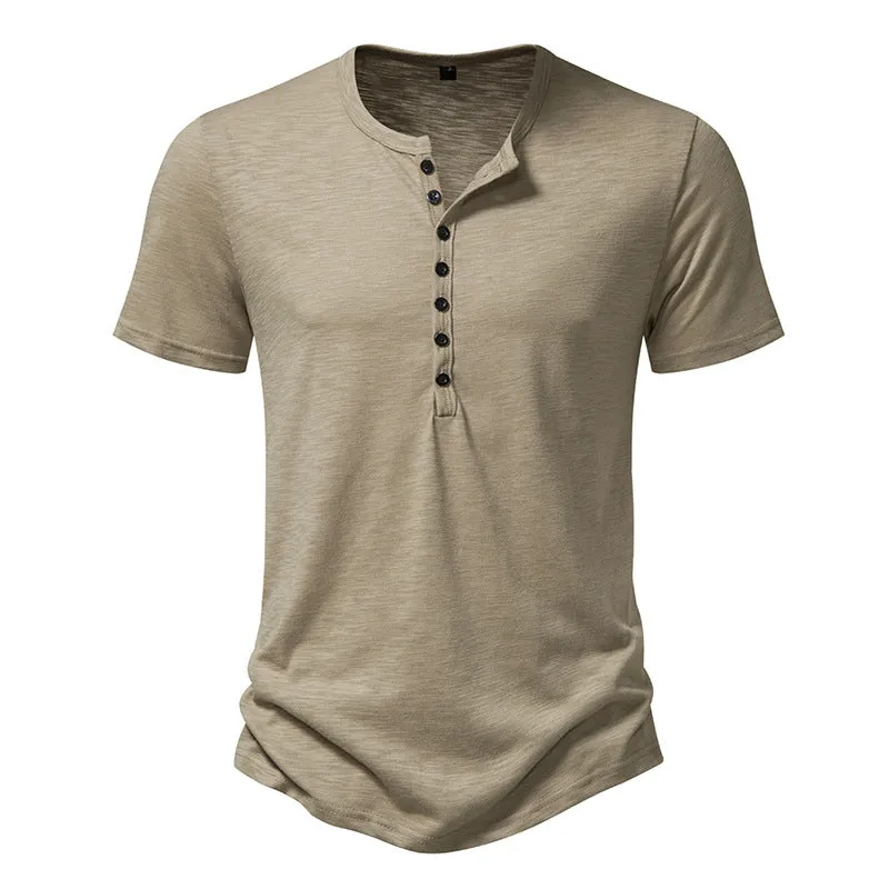 Men Crewneck Buttons Short Sleeves T-Shirt