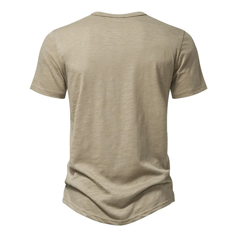 Men Crewneck Buttons Short Sleeves T-Shirt