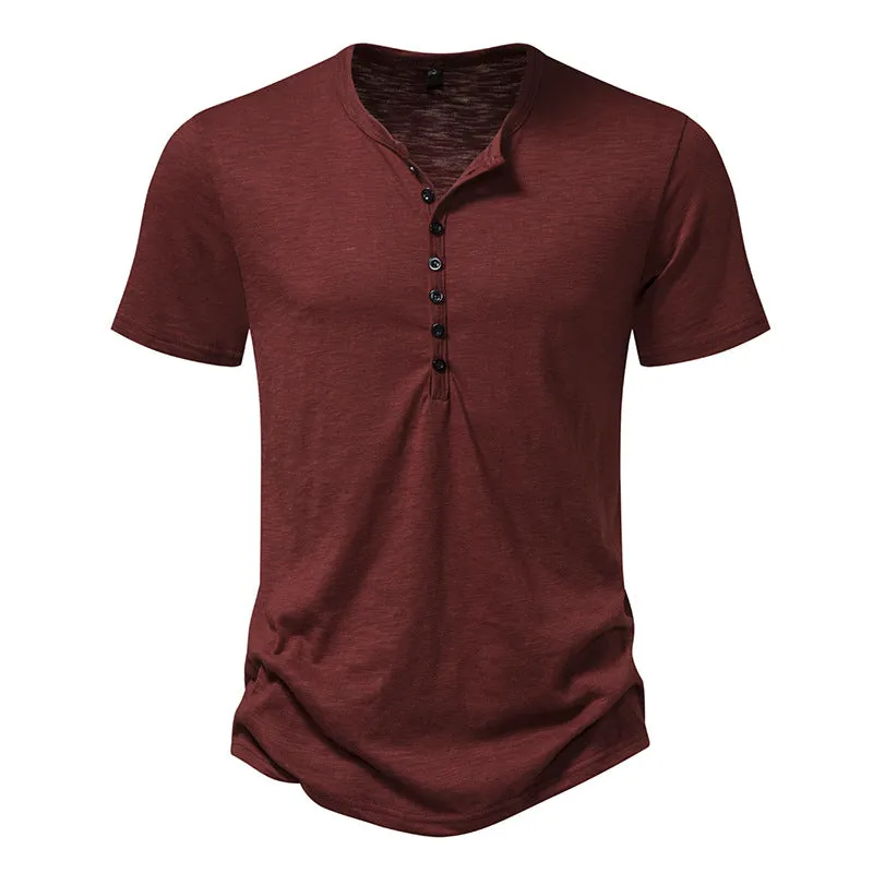 Men Crewneck Buttons Short Sleeves T-Shirt