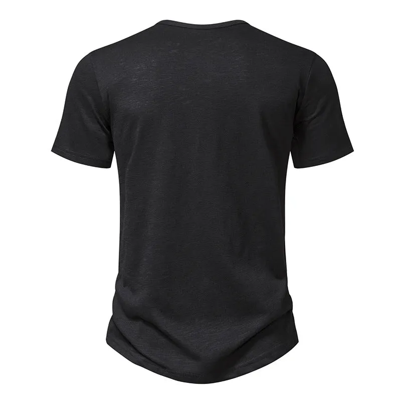 Men Crewneck Buttons Short Sleeves T-Shirt