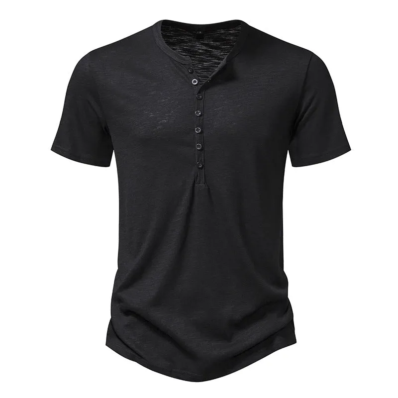 Men Crewneck Buttons Short Sleeves T-Shirt