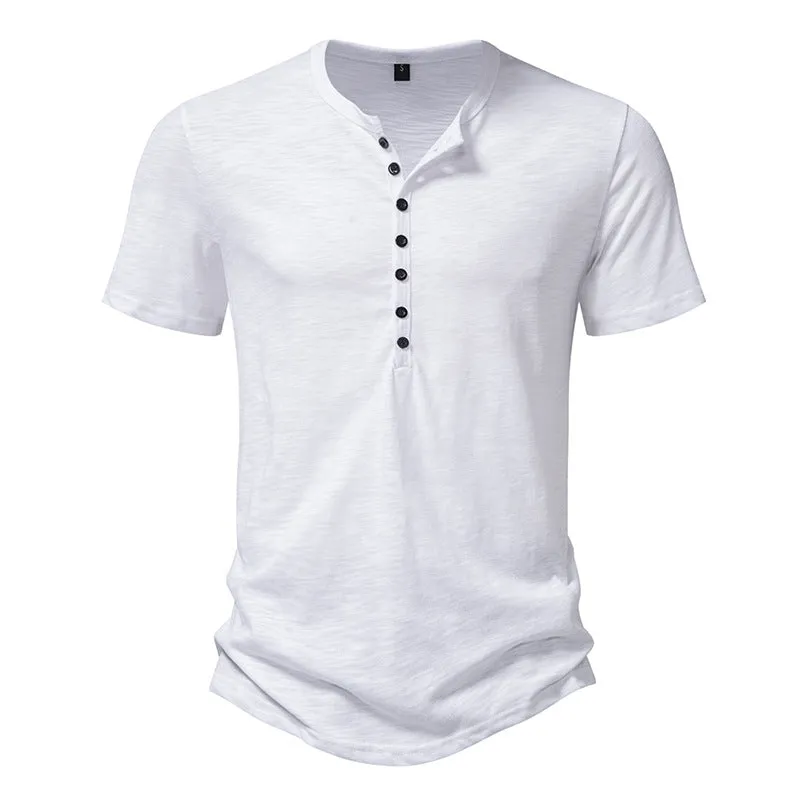 Men Crewneck Buttons Short Sleeves T-Shirt