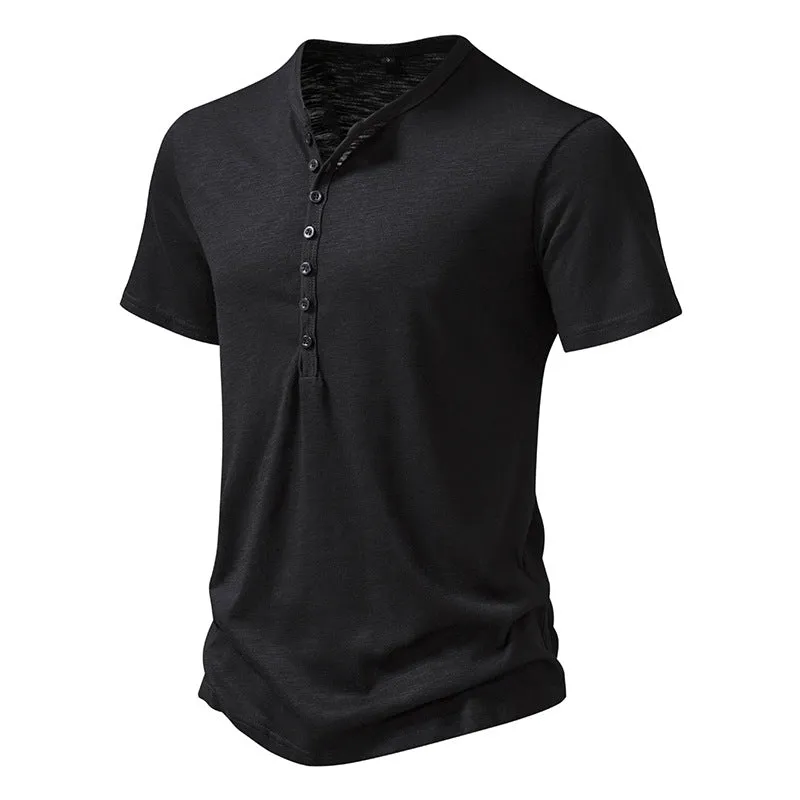 Men Crewneck Buttons Short Sleeves T-Shirt