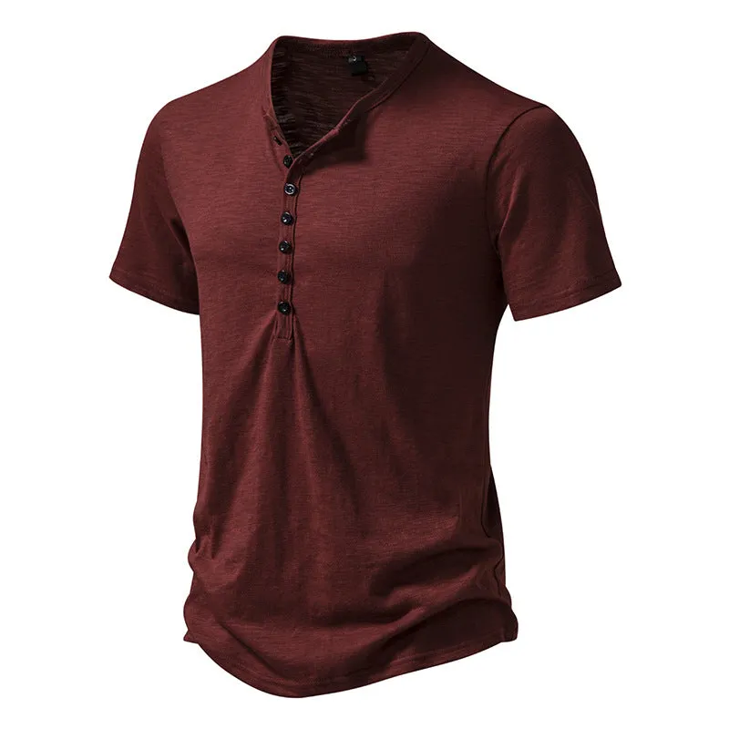 Men Crewneck Buttons Short Sleeves T-Shirt