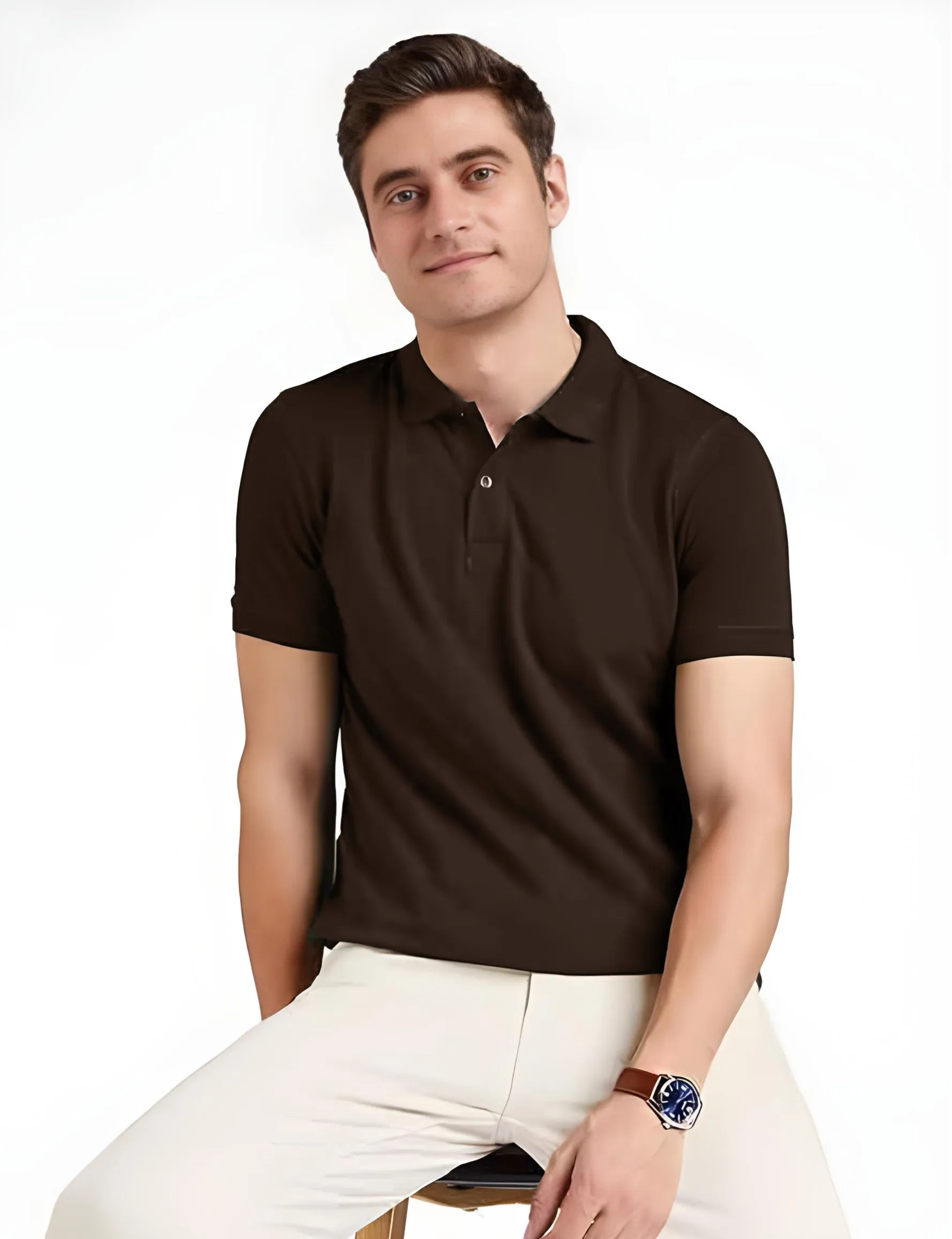 Men's Regular Fit Polo Neck Half Sleeve Solid Uniform T-Shirt | Polo T-Shirt for Men (Coffee)