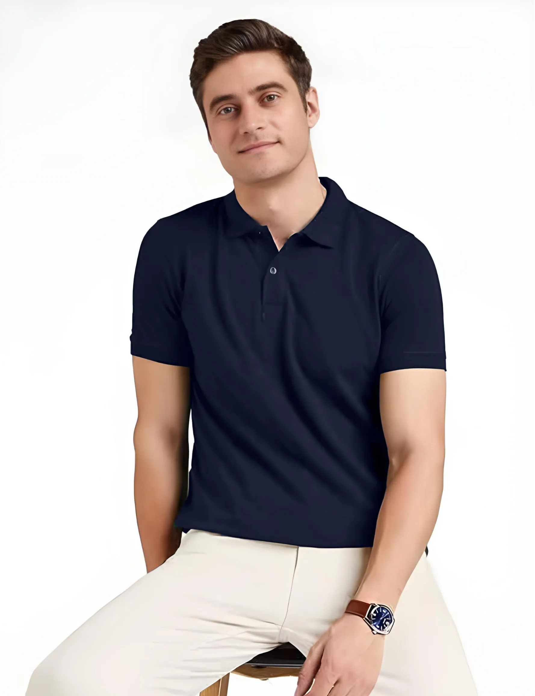 Men's Regular Fit Polo Neck Half Sleeve Solid Uniform T-Shirt | Polo T-Shirt for Men (Dark Navy Blue)