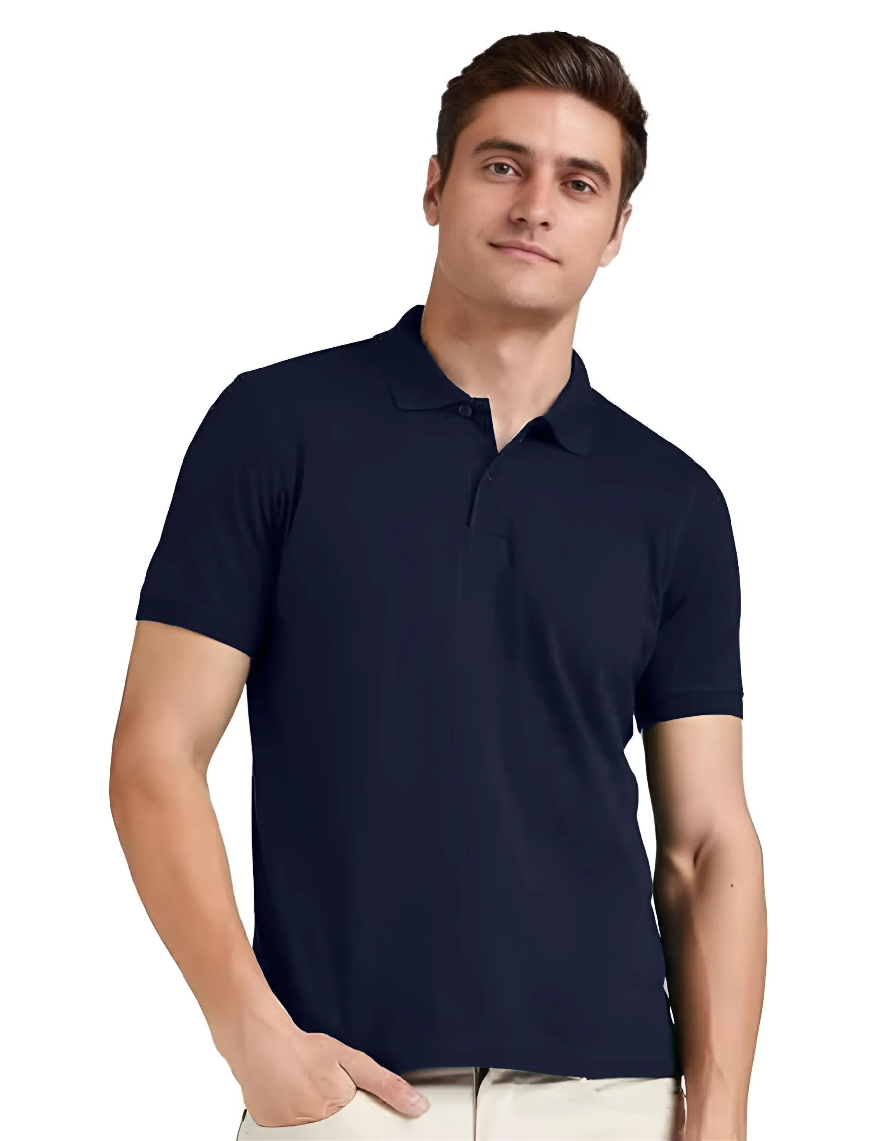 Men's Regular Fit Polo Neck Half Sleeve Solid Uniform T-Shirt | Polo T-Shirt for Men (Dark Navy Blue)