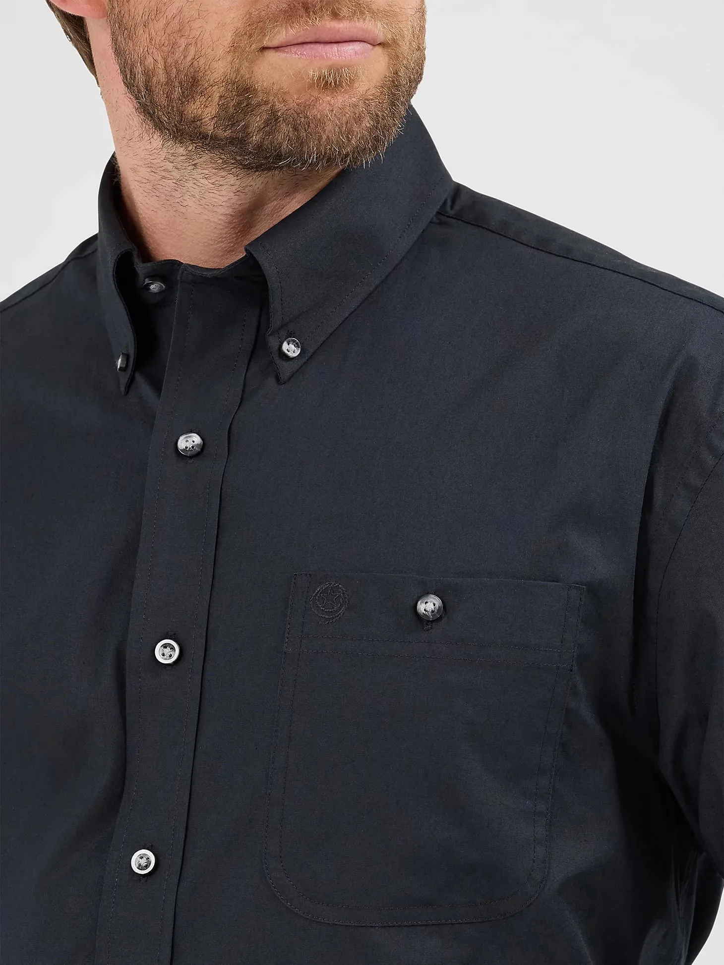 Men's Wrangler Goerge Strait Solid Black Long Sleeve Button Down Shirt