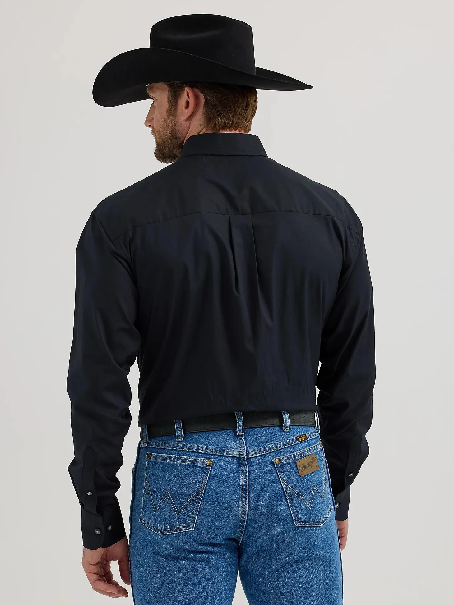 Men's Wrangler Goerge Strait Solid Black Long Sleeve Button Down Shirt
