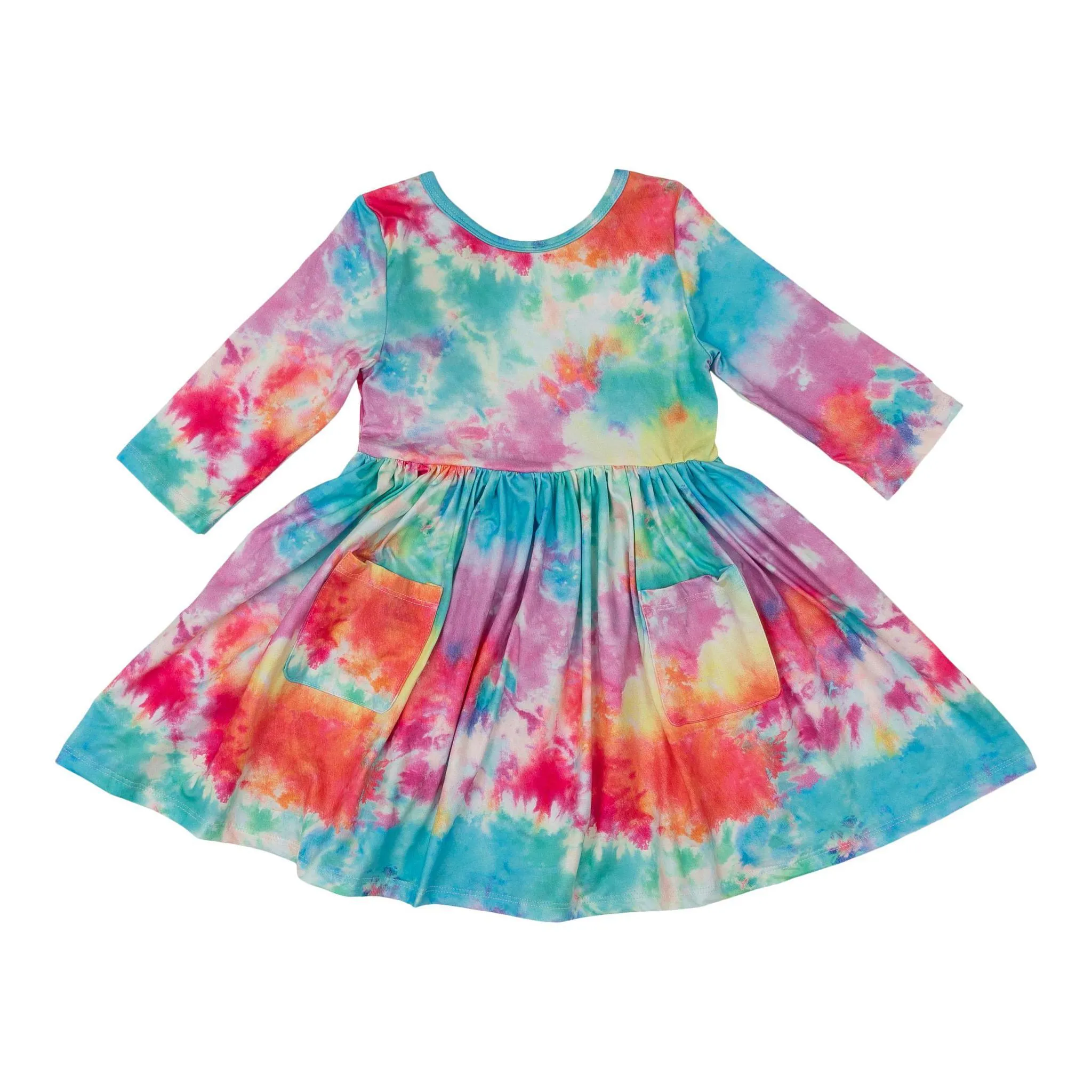 Mila & Rose Far Out Tie Dye 3/4 Sleeve Twirl Dress w/Pockets