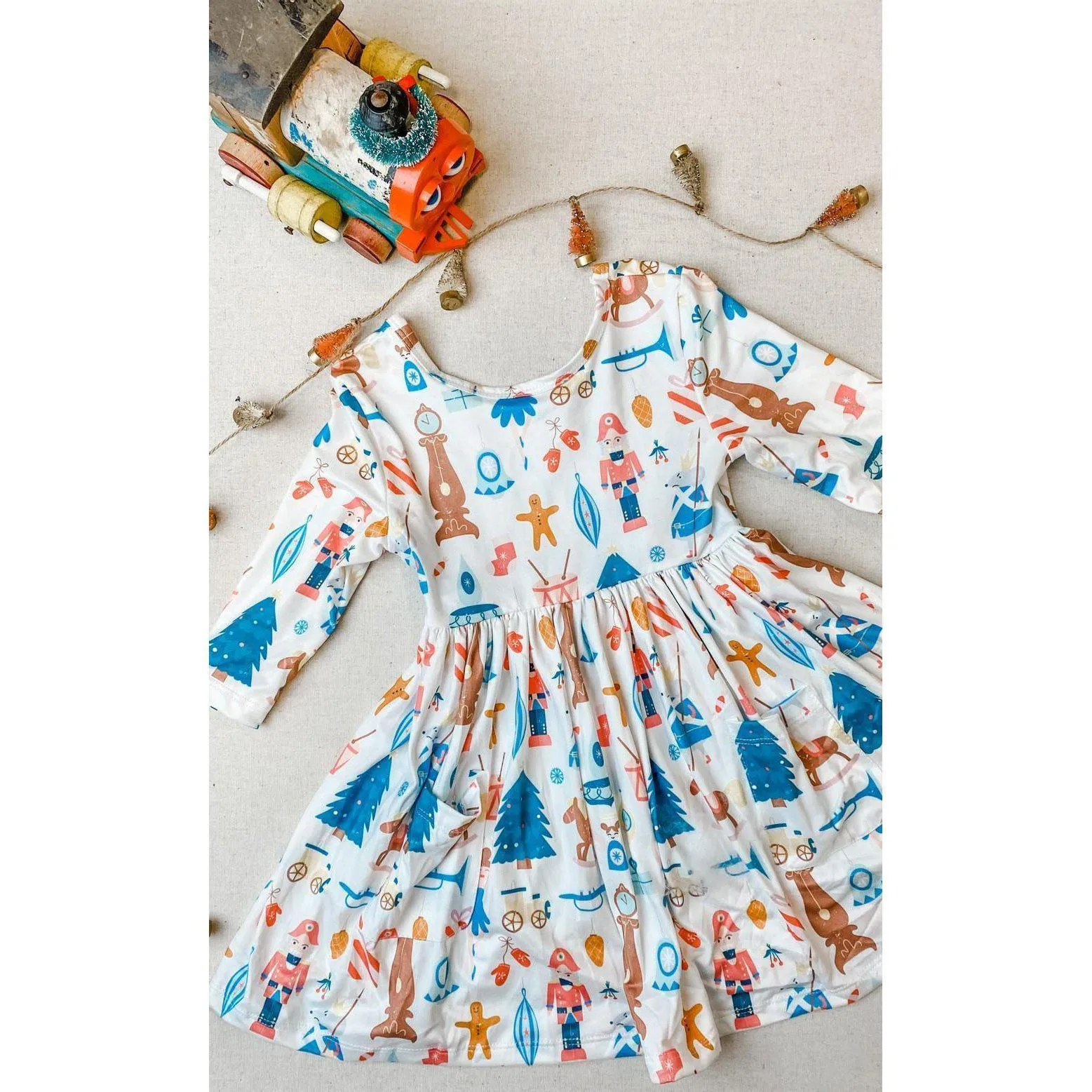 Mila & Rose Nutcracker 3/4 Sleeve Twirl Dress w/Pockets