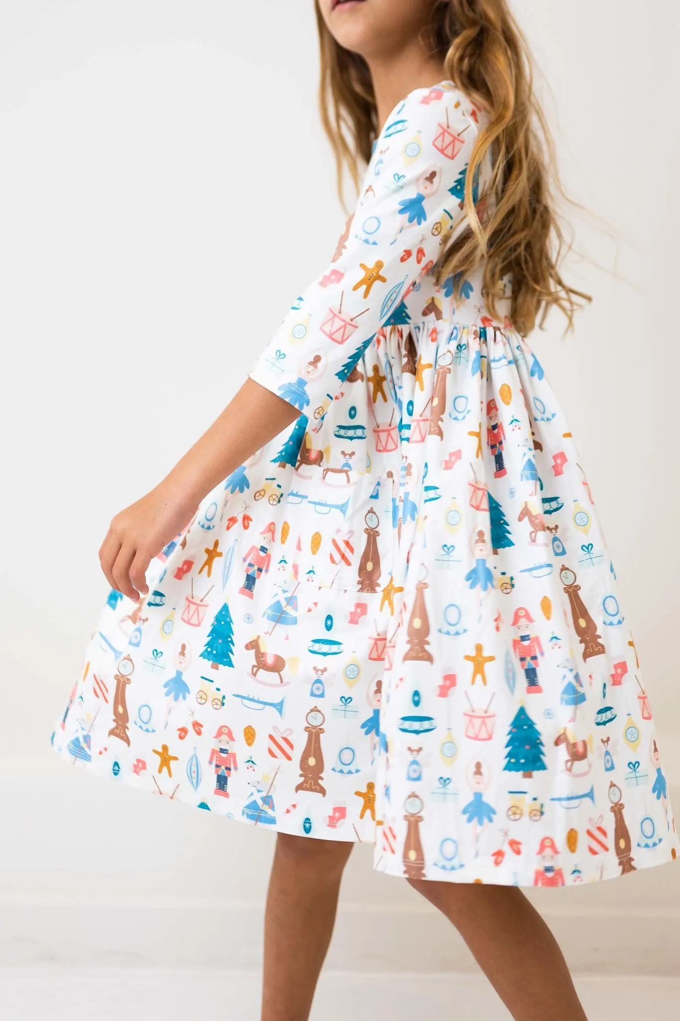 Mila & Rose Nutcracker 3/4 Sleeve Twirl Dress w/Pockets