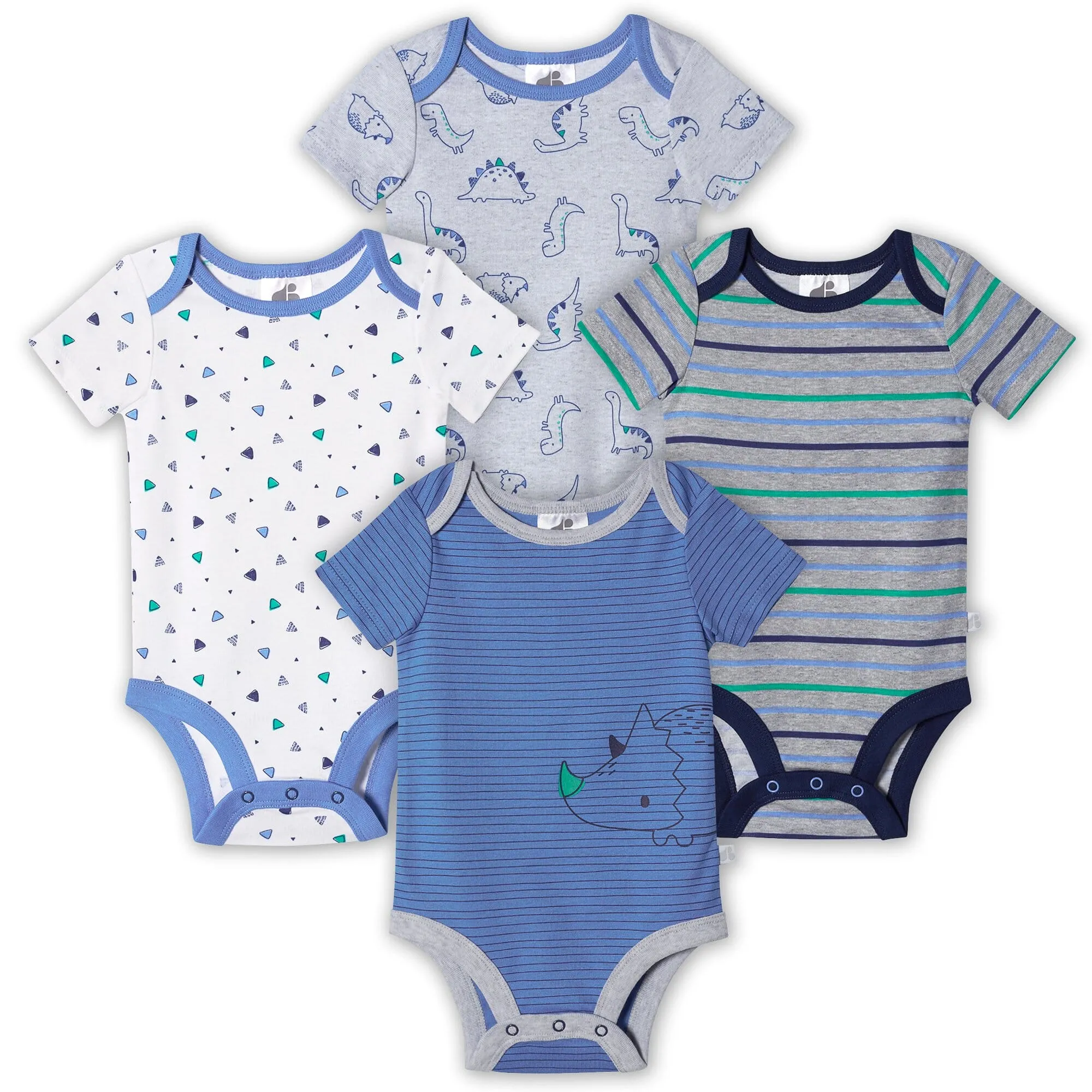 Organic Baby Boys 4-Pack Short Sleeve Lil' Dino Bodysuits