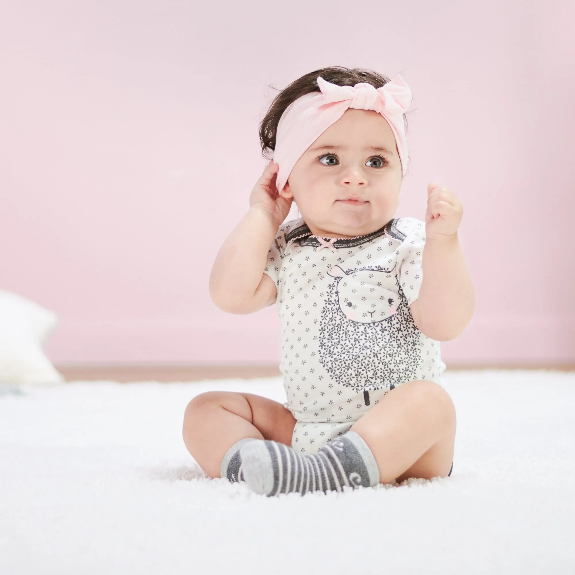 Organic Baby Girls 4-Pack Short Sleeve Lil' Lamb Bodysuits
