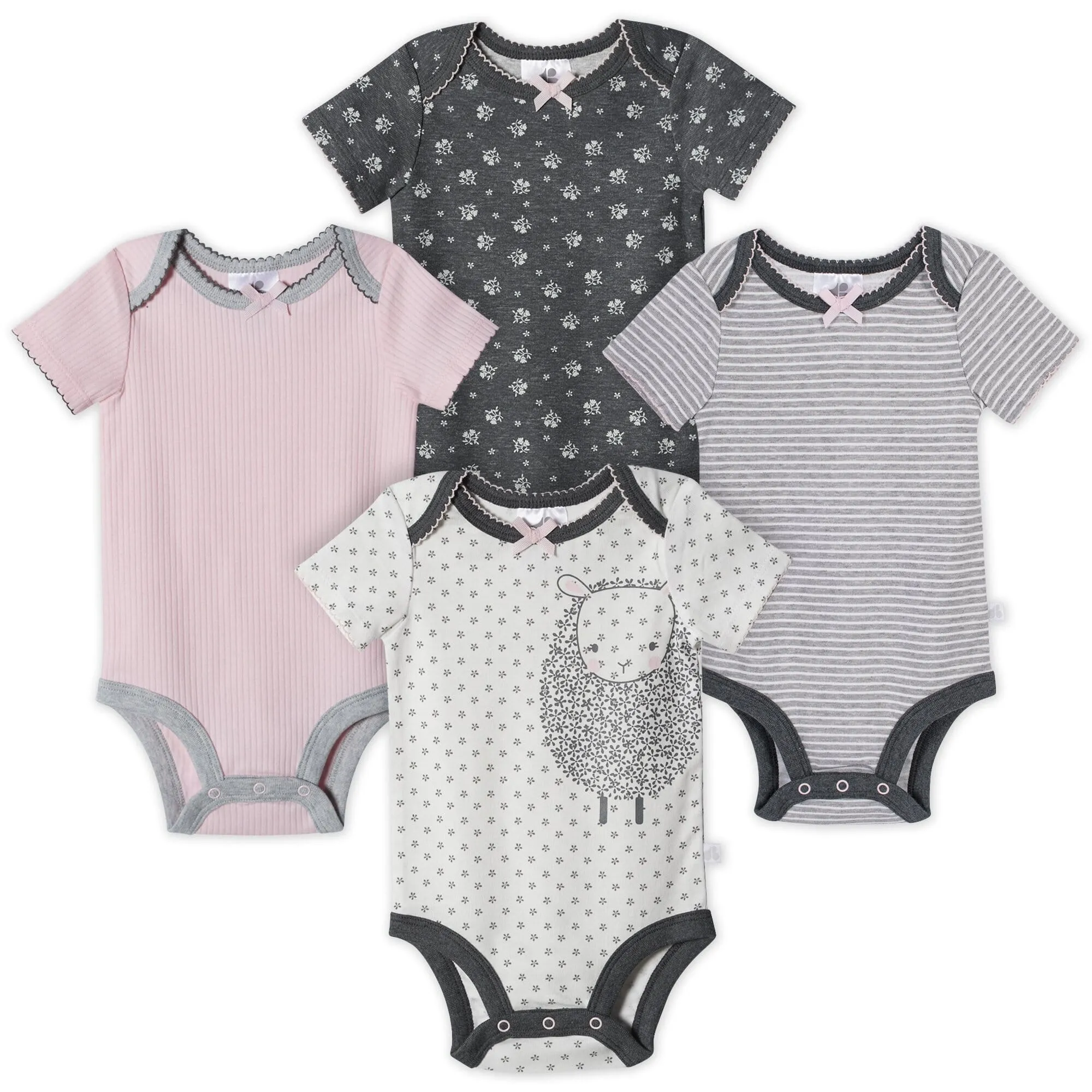 Organic Baby Girls 4-Pack Short Sleeve Lil' Lamb Bodysuits