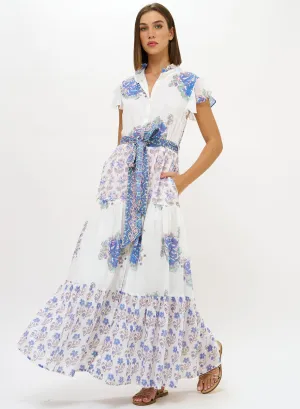 Ruffle Collar Button Maxi - Portifino Aqua