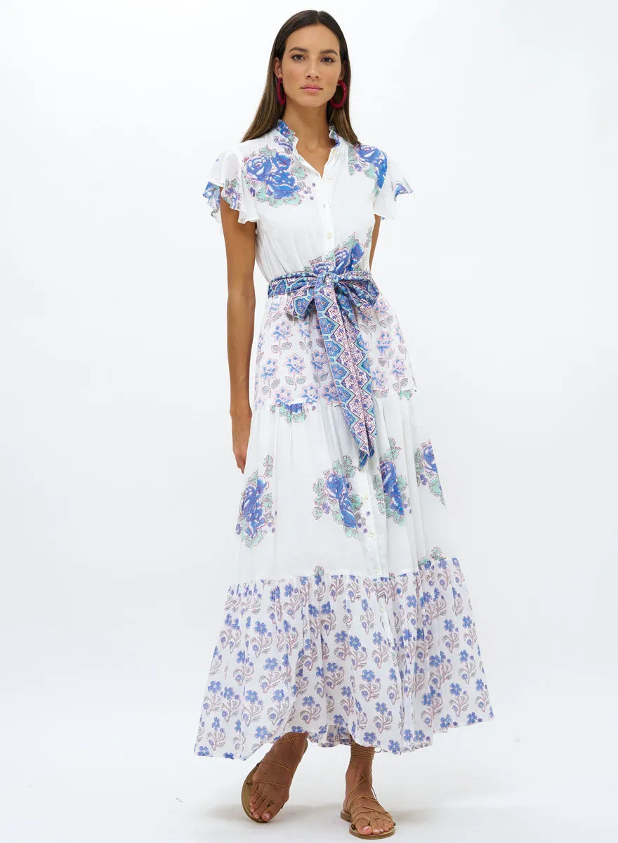 Ruffle Collar Button Maxi - Portifino Aqua