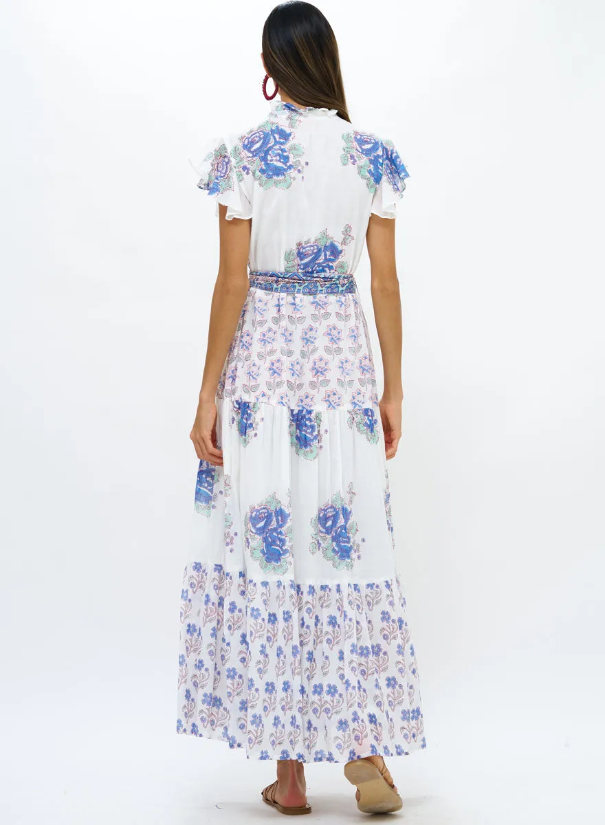 Ruffle Collar Button Maxi - Portifino Aqua