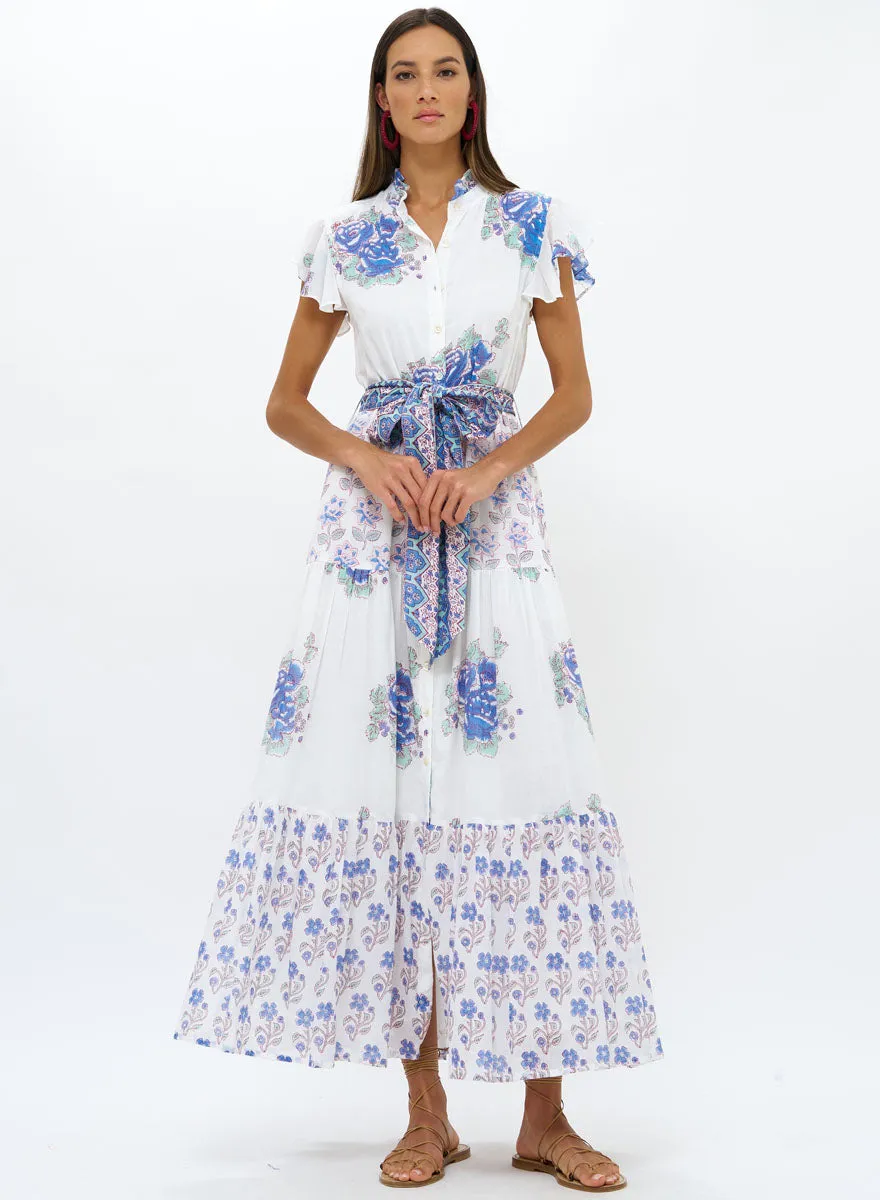 Ruffle Collar Button Maxi - Portifino Aqua