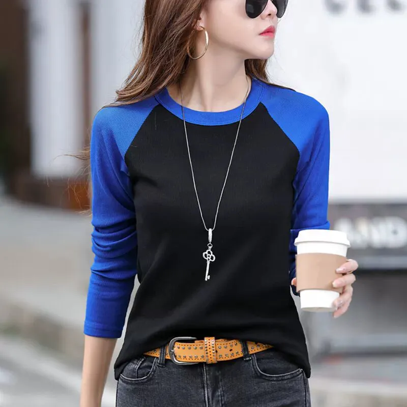 Shoulder New Contrast Color Slim Fit Upper Clothes Long Sleeves T-shirt