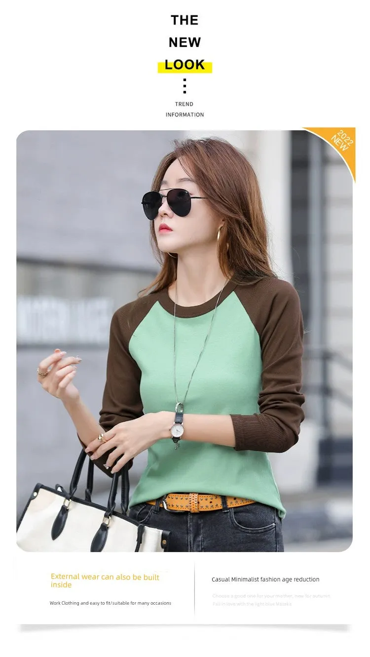 Shoulder New Contrast Color Slim Fit Upper Clothes Long Sleeves T-shirt