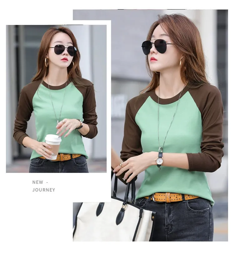 Shoulder New Contrast Color Slim Fit Upper Clothes Long Sleeves T-shirt