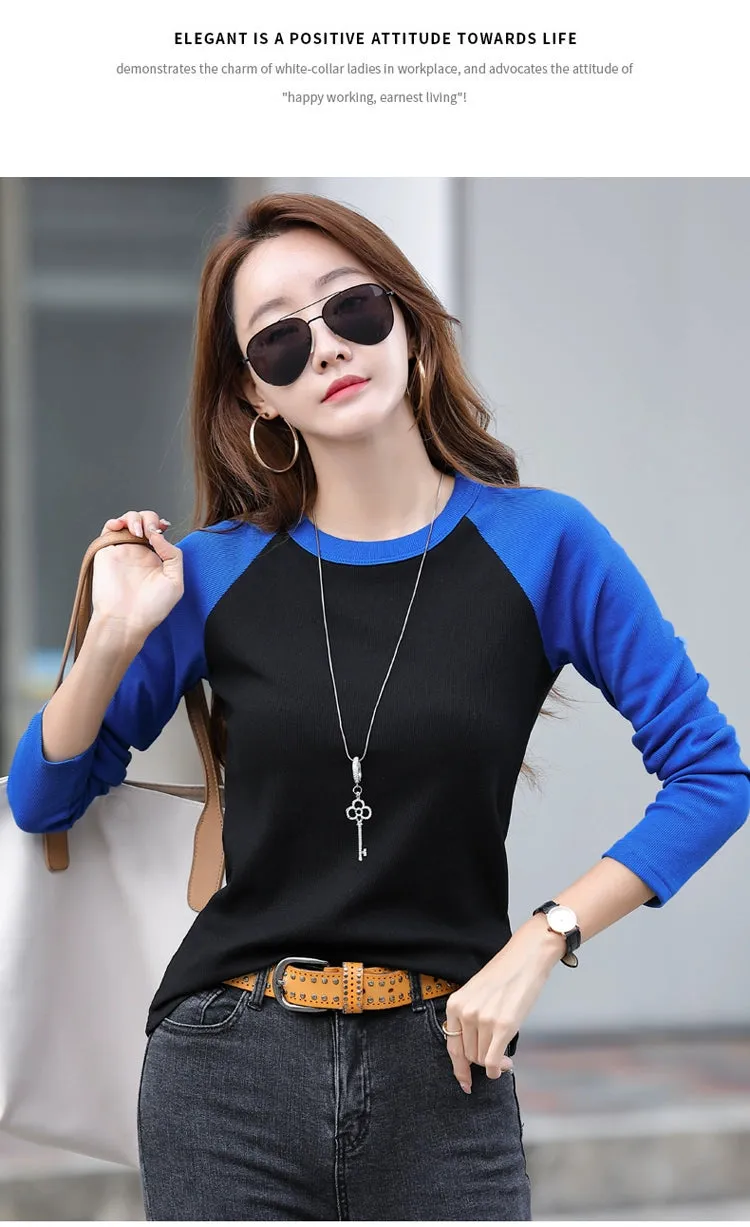 Shoulder New Contrast Color Slim Fit Upper Clothes Long Sleeves T-shirt