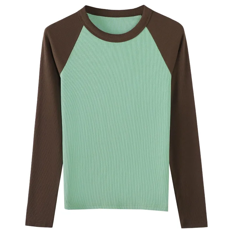 Shoulder New Contrast Color Slim Fit Upper Clothes Long Sleeves T-shirt