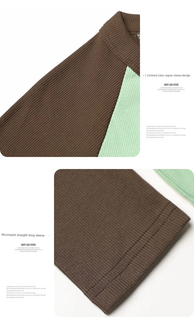 Shoulder New Contrast Color Slim Fit Upper Clothes Long Sleeves T-shirt