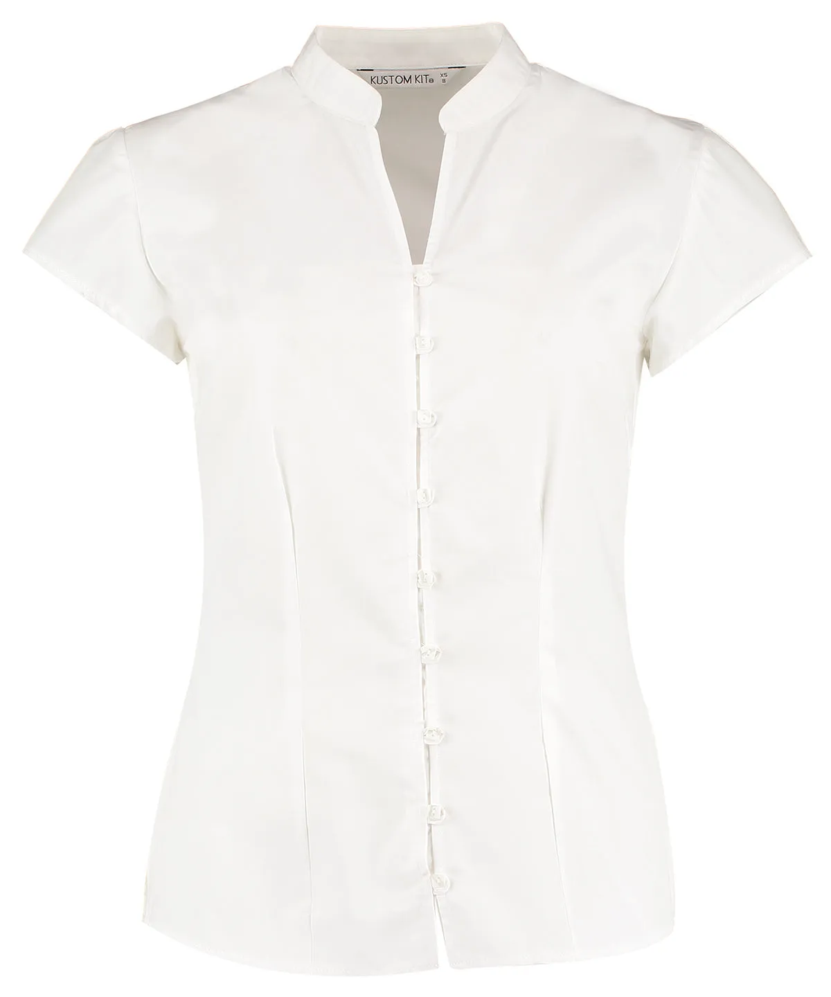 White - Women's continental blouse mandarin collar cap sleeve (tailored fit)