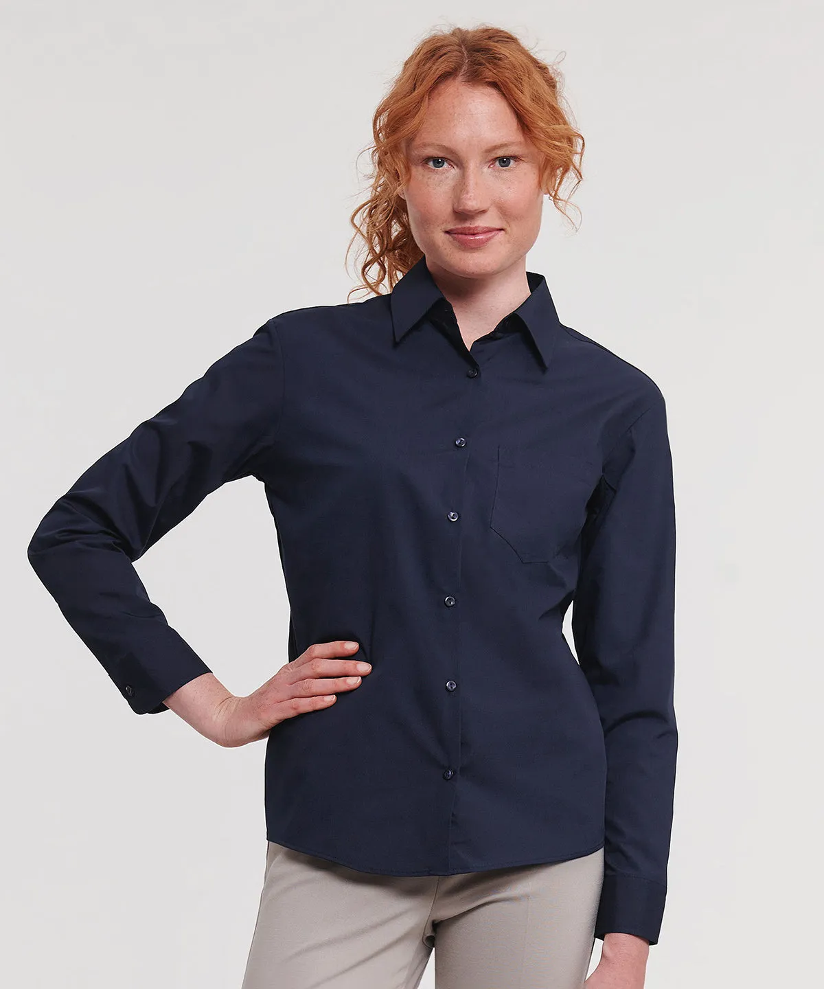 White - Women's long sleeve polycotton easycare poplin shirt