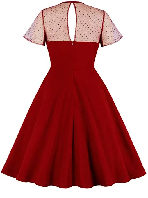 Women 1950s Cocktail Dress Party Vintage Retro Bridesmaid Evening Lace Sleeveless Dress