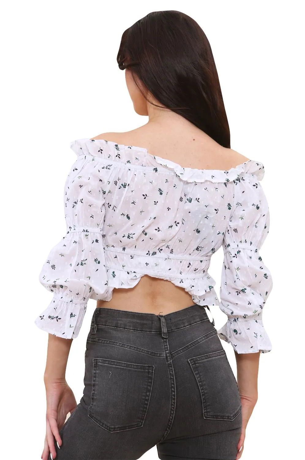 Womens Floral Print Shirred Detail Blouse